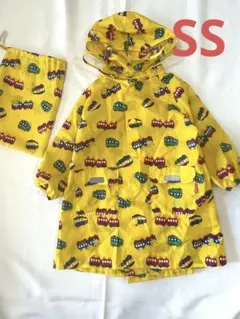 美品　ミキハウス　レインコート　SS 黄色　乗り物　袋付き
