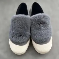 グレー ファー付き スリッポン