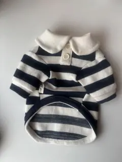 犬服 ポロシャツ 白とネイビー ストライプ
