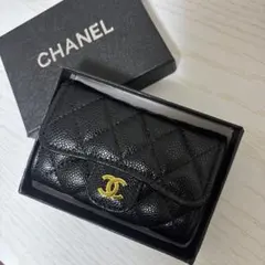 CHANEL ブラック レザー カードケース　コインケース　ミニ財布