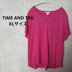 TIME AND TRU ピンク Vネック Tシャツ XL