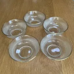 ガラス小鉢 5客セット 金縁 ストライプ模様 昭和レトロ