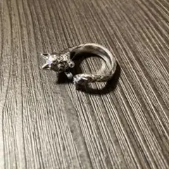 【1395】新品 猫デザイン シルバー調 リング クリスタル付き 指輪 12号