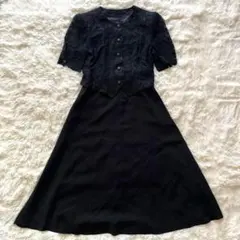 ブラックフォーマル　ワンピース　半袖　レース　7号　ロング丈　日本製