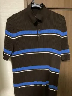 ZARA ポロシャツ ブラウン ボーダー Mサイズ　薄手　ニットのサムネイル