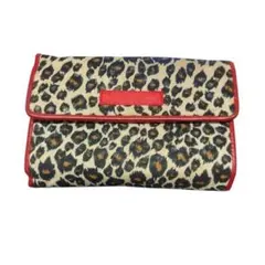 サマンサタバサ ヒョウ柄 三つ折り財布 ベージュ/レッド 可愛い 大容量