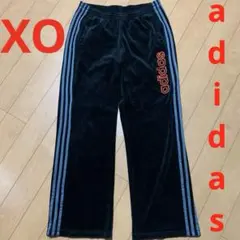 アディダス adidas ベロアパンツ XOメンズ BLACK 万国旗タグ