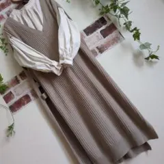 BEAMS HEART コットン混 ロングベスト ニットワンピース