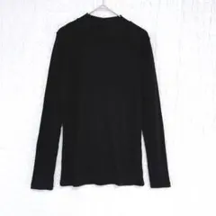 3470 UNIQLO リブハイネックT カットソー　黒　薄手　レーヨン混　L