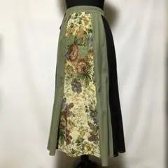 silent worthフレアロングスカート　マーメイド黒オリーブ花柄ジャガードのサムネイル