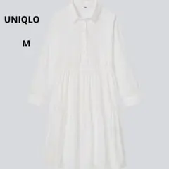 ユニクロUNIQLO コットンティアードミニワンピース M ホワイト　7分丈