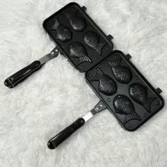 昭和レトロ】 鉄鋳物 たい焼き器 2つ焼き オール鉄製 重量約1.33kg 