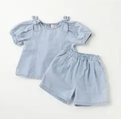Petit main 女の子 セットアップ デニム 半袖 90 リボンのサムネイル
