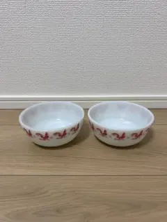 ⑤ヘーゼルアトラス ルースター ボウル 2個セット ミルクガラス ヴィンテージのサムネイル