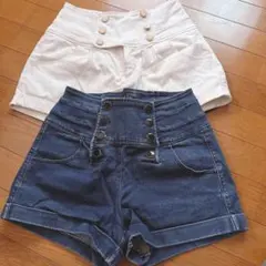 ハイウエストショートパンツ2点セット　白　デニム　ショートパンツ　ワンウェイ