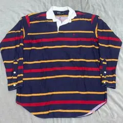 ポロラルフローレン カラフル ボーダー 長袖ポロシャツ ネイビー サイズM