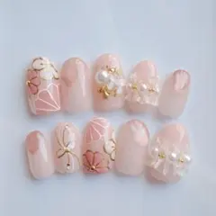 ネイルチップ 和柄 ピンク ニュアンス フリル 卒業式 成人式 振袖