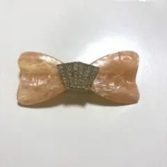 バレッタ　ピンク　リボン　キラキラ　シェル　大理石