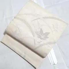 △605mn47△夏帯 紗 変わり織り 花 銀糸 名古屋帯 鳥の子色△美品 