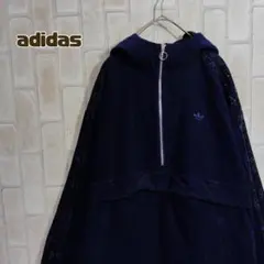 アディダス　コーデュロイ　ジャケット　　 ハーフジップ　ネイビー　フード