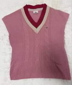 LACOSTE ニットベスト Vネック ピンク L レディース
