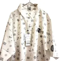 【新品未使用品　タグ付】シナコバ　半袖 総柄　ポロシャツ　L 日本製　ネイビー メンズ】ポロシャツ