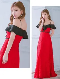 A3.Tika ティカ キャバドレス 総レースウエストベルトロングドレス L