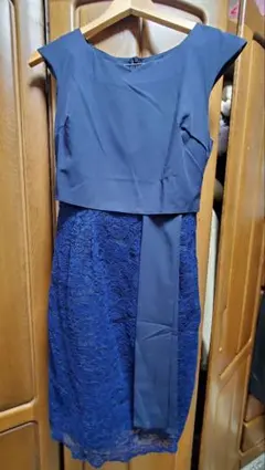 リボン付きフラワーレース切替2WAYハートネックワンピース