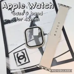 【新品未使用】Apple Watch 42mm ケース & シリコンバンド 白灰