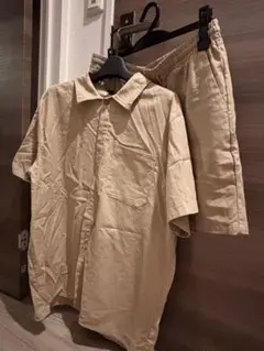メンズ 半袖シャツ 短パンベージュ　セットアップ　Lサイズ