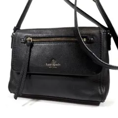 【美品】ケイトスペード　ショルダーバッグ　ポシェット　レザー　シボ革　ブラック