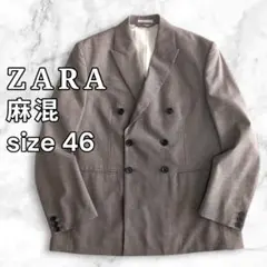 ZARA ダブルジャケット リネン ネイビー Lサイズ - メルカリ