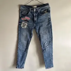 ZARA パッチ付きダメージスキニーデニム ライトブルー EUR38