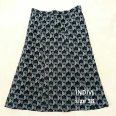 INDIVI 인디비 플레어 스커트 M 일본제 총무늬 스웨이드조