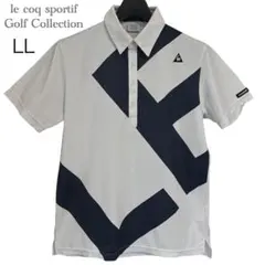 ルコックスポルティフ ゴルフ ポロシャツ LL 白×紺 デカロゴ 吸汗速乾