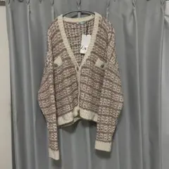 ZARA ザラ カーディガン ツイード風 ピンクベージュ タグ付き　ニット