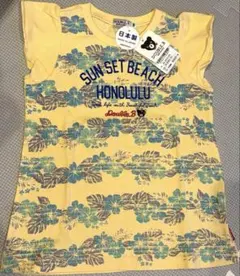 【新品】ミキハウス ダブルビー 100トロピカル花柄Tシャツ イエロー ホノルルのサムネイル