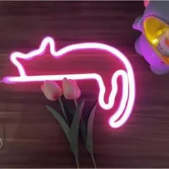 ネコ 猫 ネオンサイン ネオンライト LED 照明 ライト USB ピンク