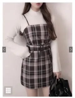 GRL チェック柄ベルト付きキャミソールミニワンピ
