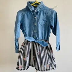 デニム 風　切り替え　ワンピース　110　長袖　春服