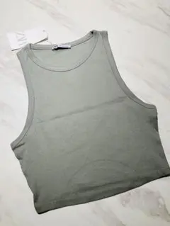 新品未使用品　ZARA スモーキーグリーンノースリーブ Tシャツ Lサイズ