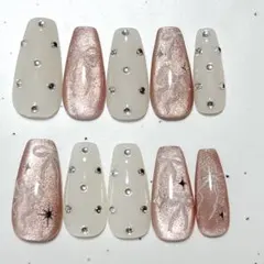 現品!! リボン マグネット オーロラ 韓国 大人 オフィス ラメ ネイルチップ