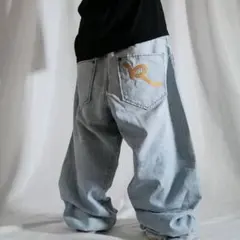 雰囲気抜群！ロカウェア W36 リアルダメージ ワイドバギーデニム 刺繍 00s