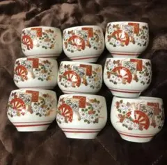 陶器製 湯飲み9個セット 花柄