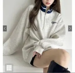 ハーフジップ オーバーサイズ スウェット グレー