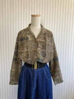 古着　ヴィンテージ  レトロ　総柄シャツ　ユーズド  ビンテージ