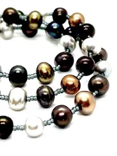 【高品質テリ最強】本黒真珠ブラック/グレー/マルチカラーパールネックレス一点限り