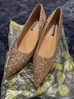 完売品ゴールド シャンパン グリッター パンプス 6cm ブライダル 結婚式