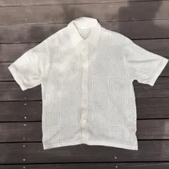 GU. ホワイト メッシュ編み 半袖シャツ