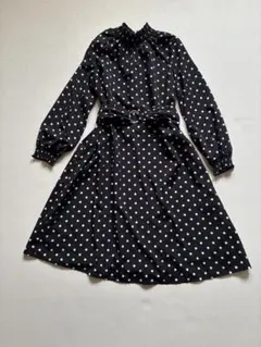 【rps】ワンピース　ドット柄　ベルト付き　黒　M